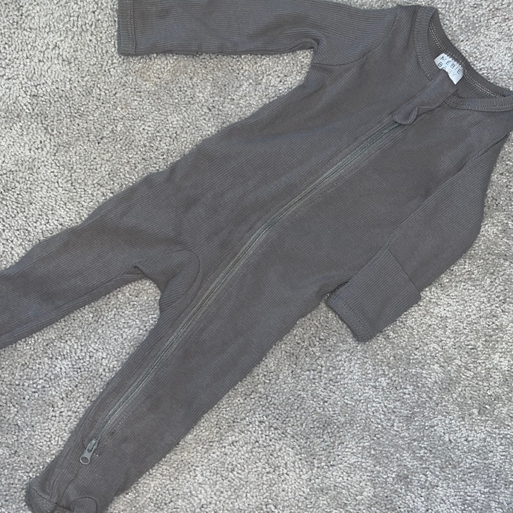 Grey Organic Cotton Ribbed Zipper one piece